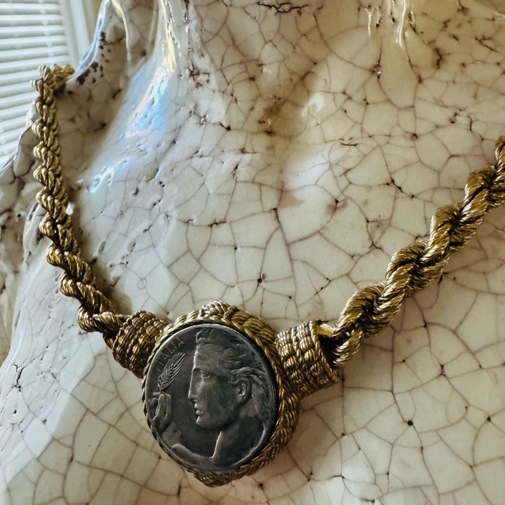 Judith Ripka Vintage Gold Over Silver Italian Necklace With Rare Italian Coin